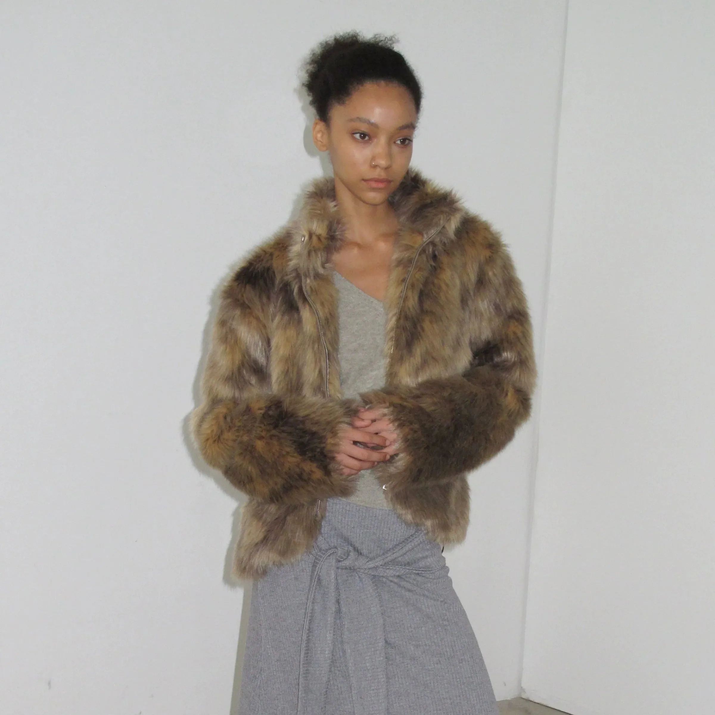 Dark Fox Brown Faux Fur Coat