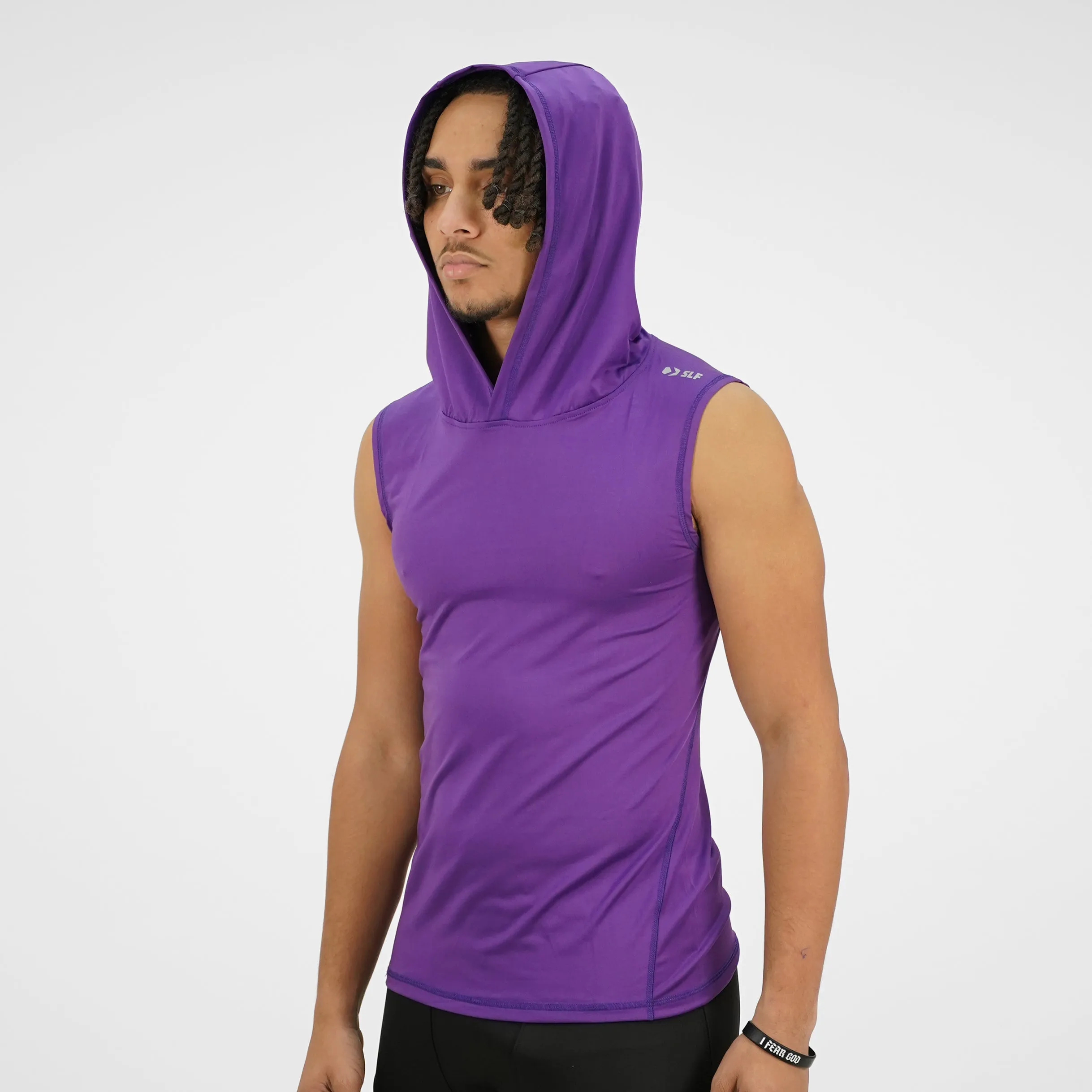 Dark Purple Sleeveless Compression Hoodie