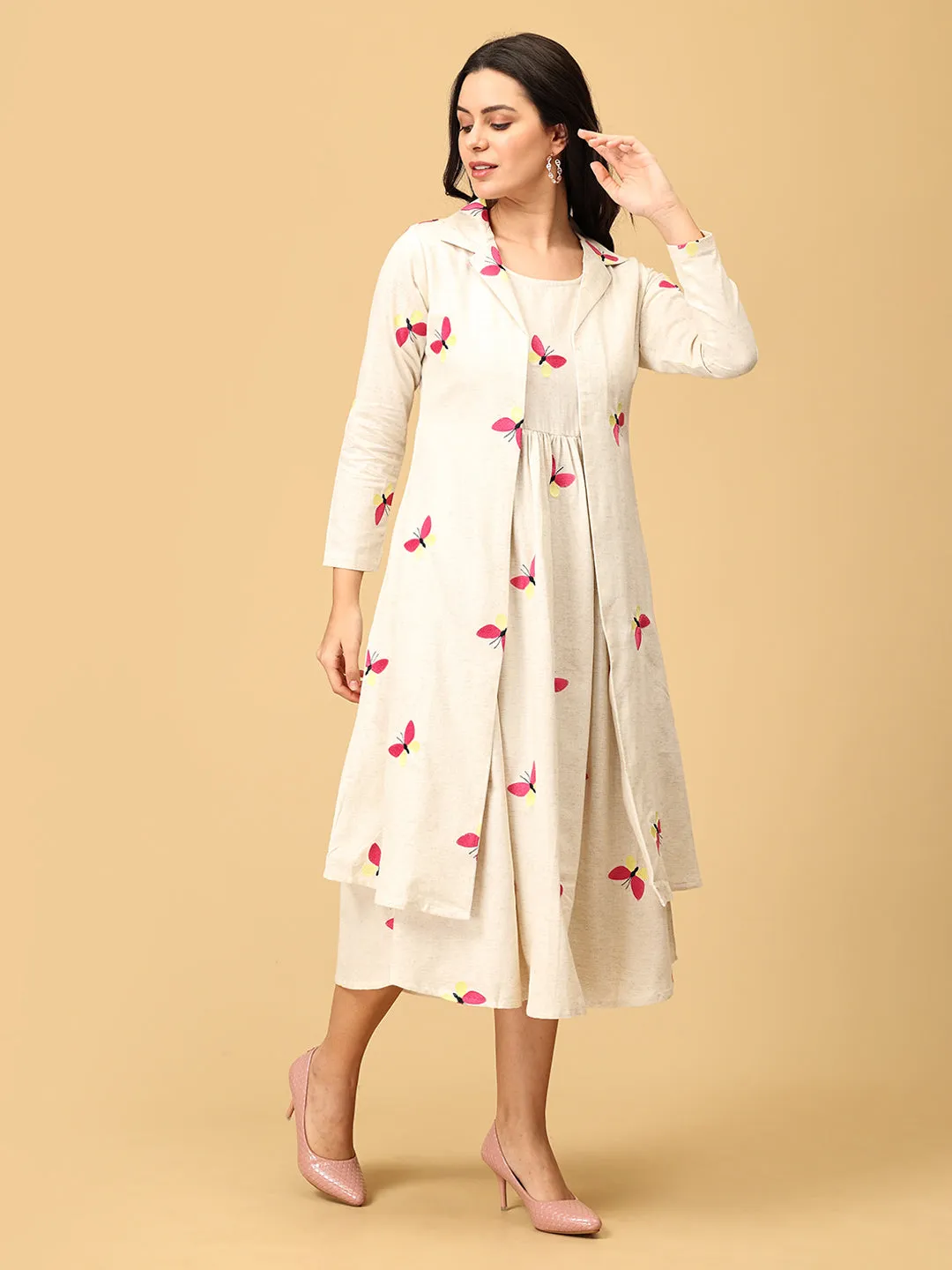 Dreamscape Wings Women's Dress Set With Jacket