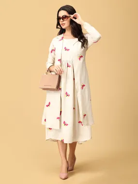 Dreamscape Wings Women's Dress Set With Jacket