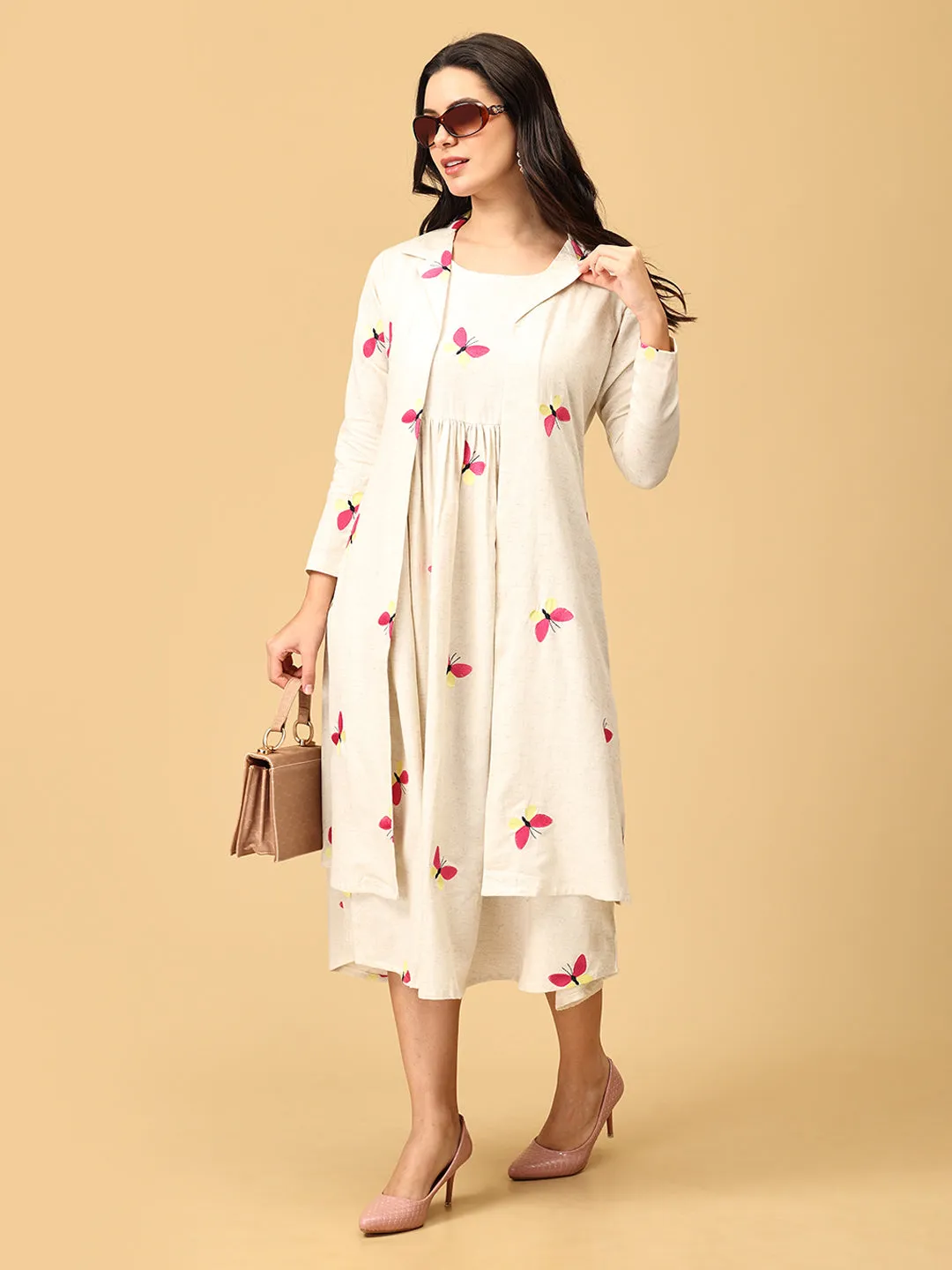 Dreamscape Wings Women's Dress Set With Jacket