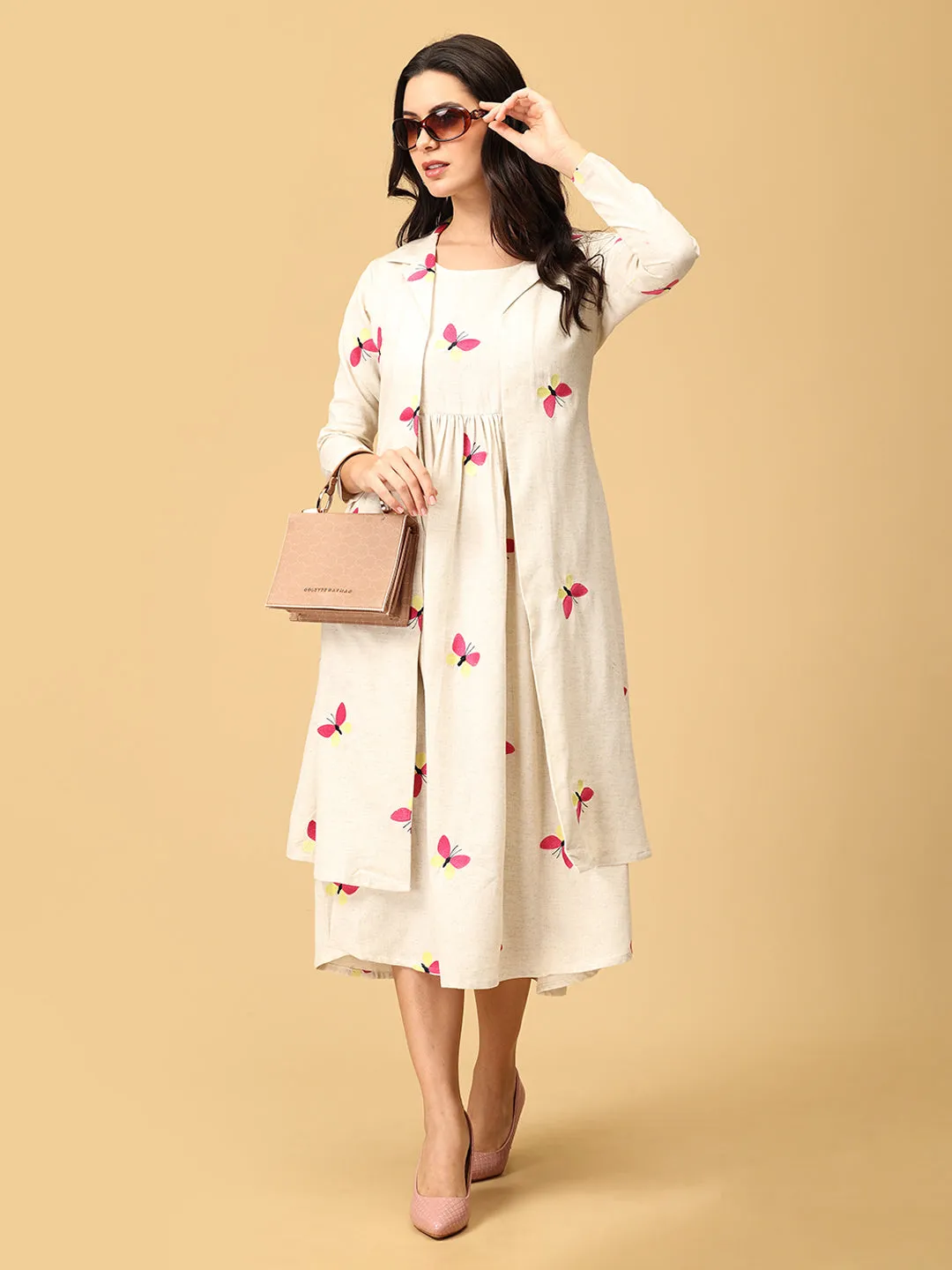 Dreamscape Wings Women's Dress Set With Jacket