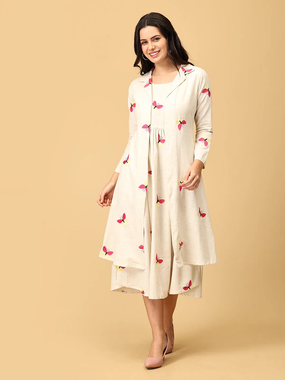Dreamscape Wings Women's Dress Set With Jacket