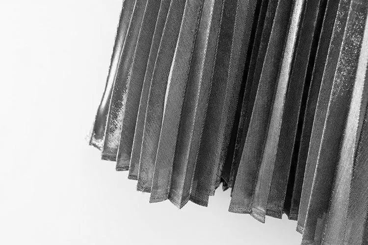 Elegant Summer Long Pleated Metallic Color Skirt