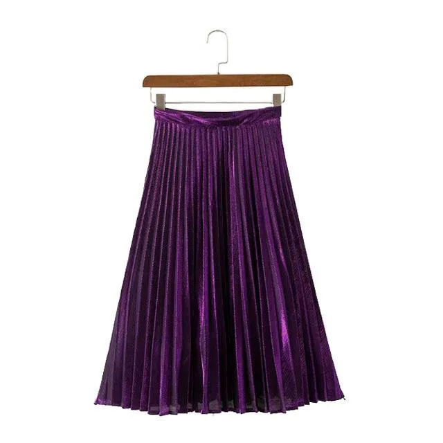 Elegant Summer Long Pleated Metallic Color Skirt
