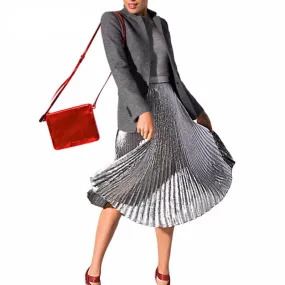 Elegant Summer Long Pleated Metallic Color Skirt
