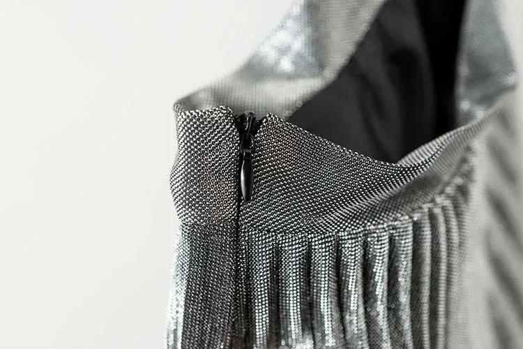 Elegant Summer Long Pleated Metallic Color Skirt