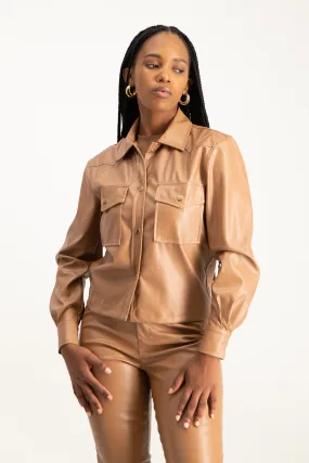 Eliana Faux Leather Shacket - Camel