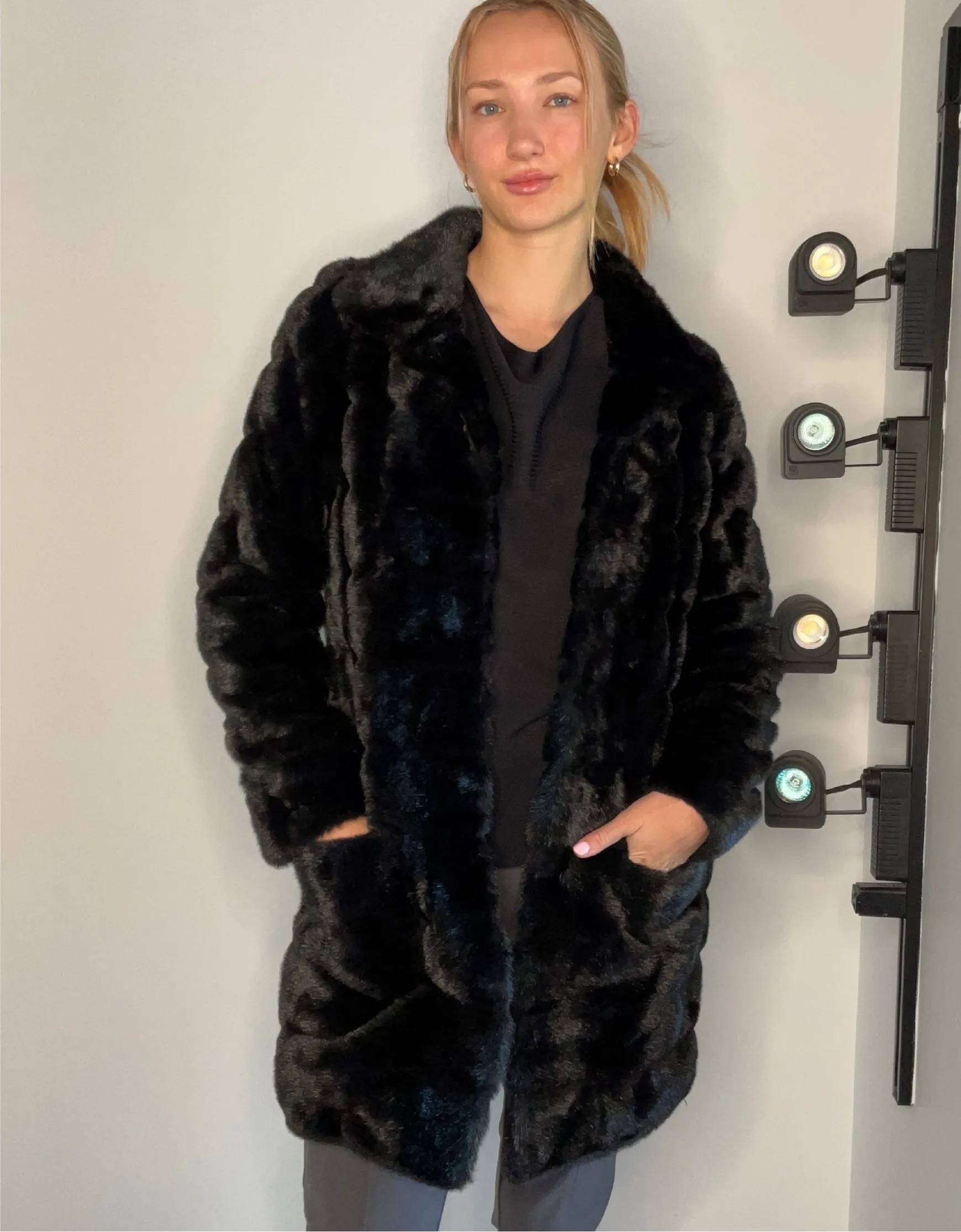 FAUX FUR BLACK LUXURY COAT