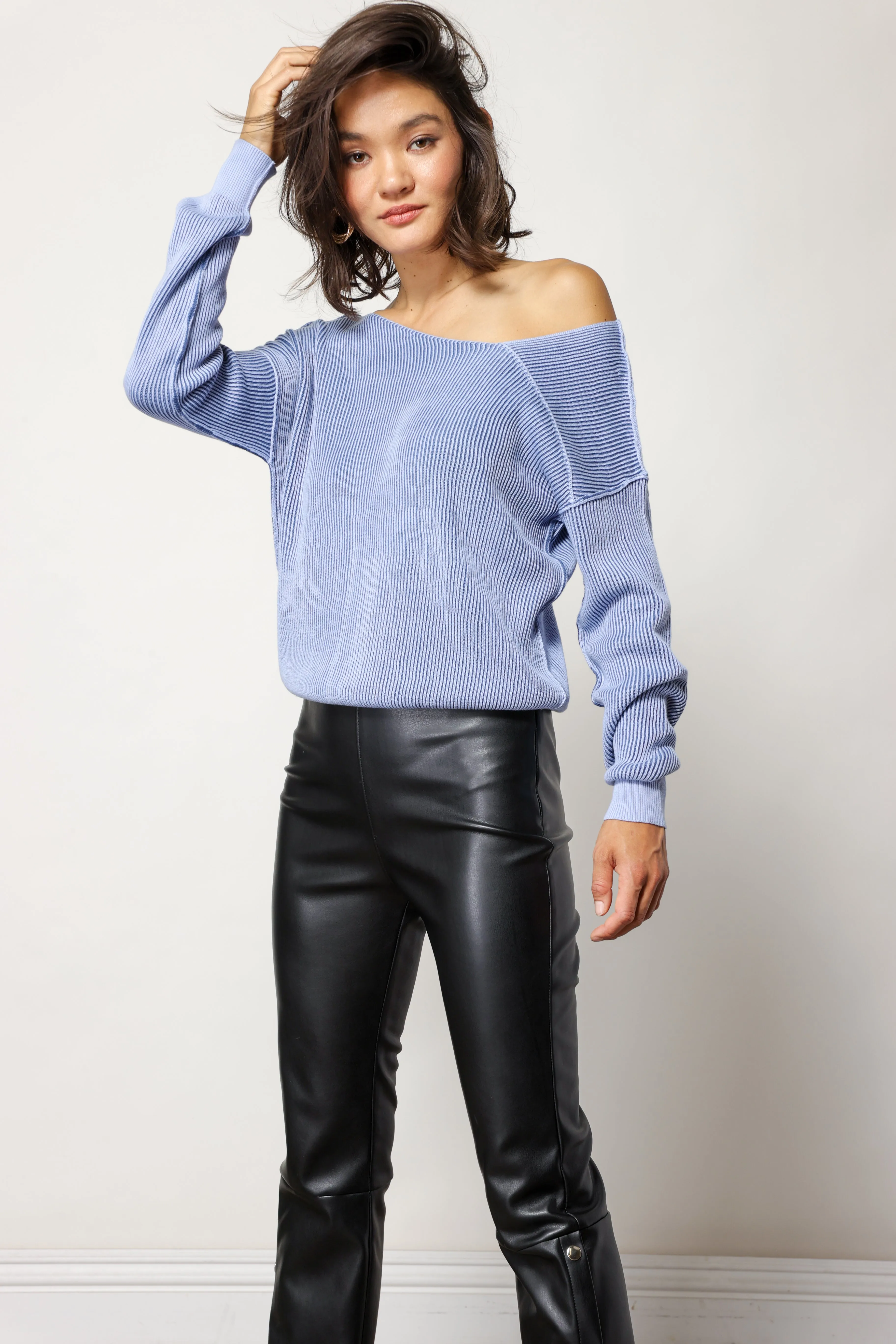 FAVORITE OFF SHOULDER RIBBED SWEATER