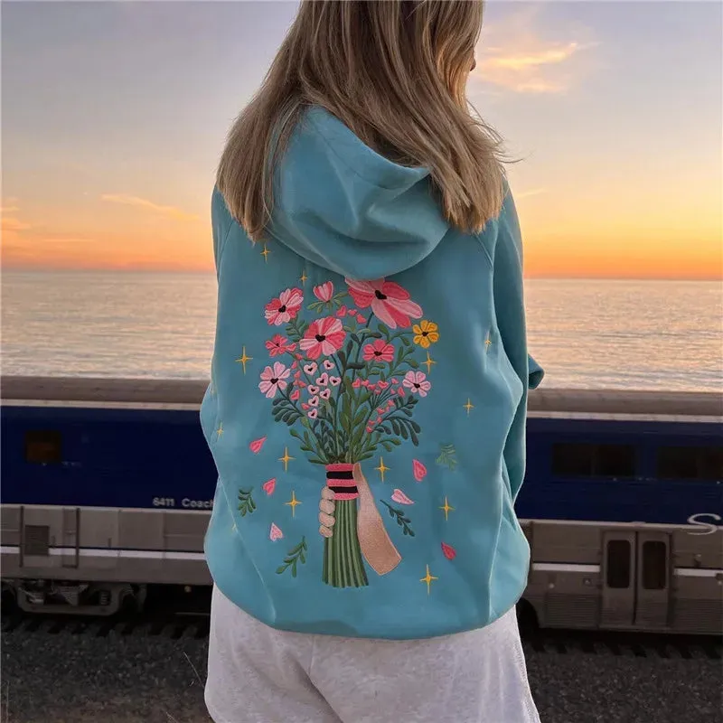 Floral Print Graphic Cute Hoodie