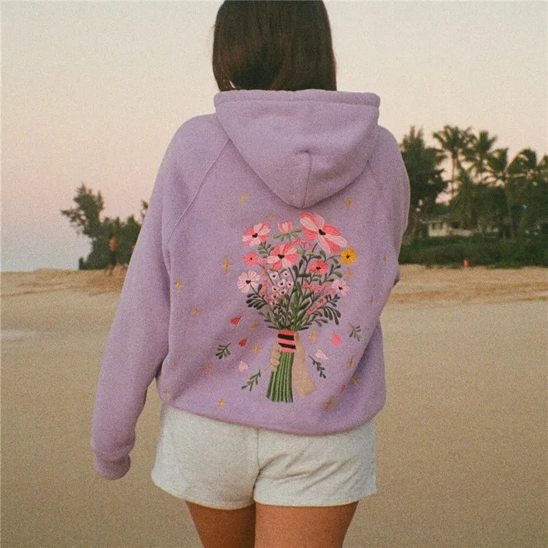 Floral Print Graphic Cute Hoodie