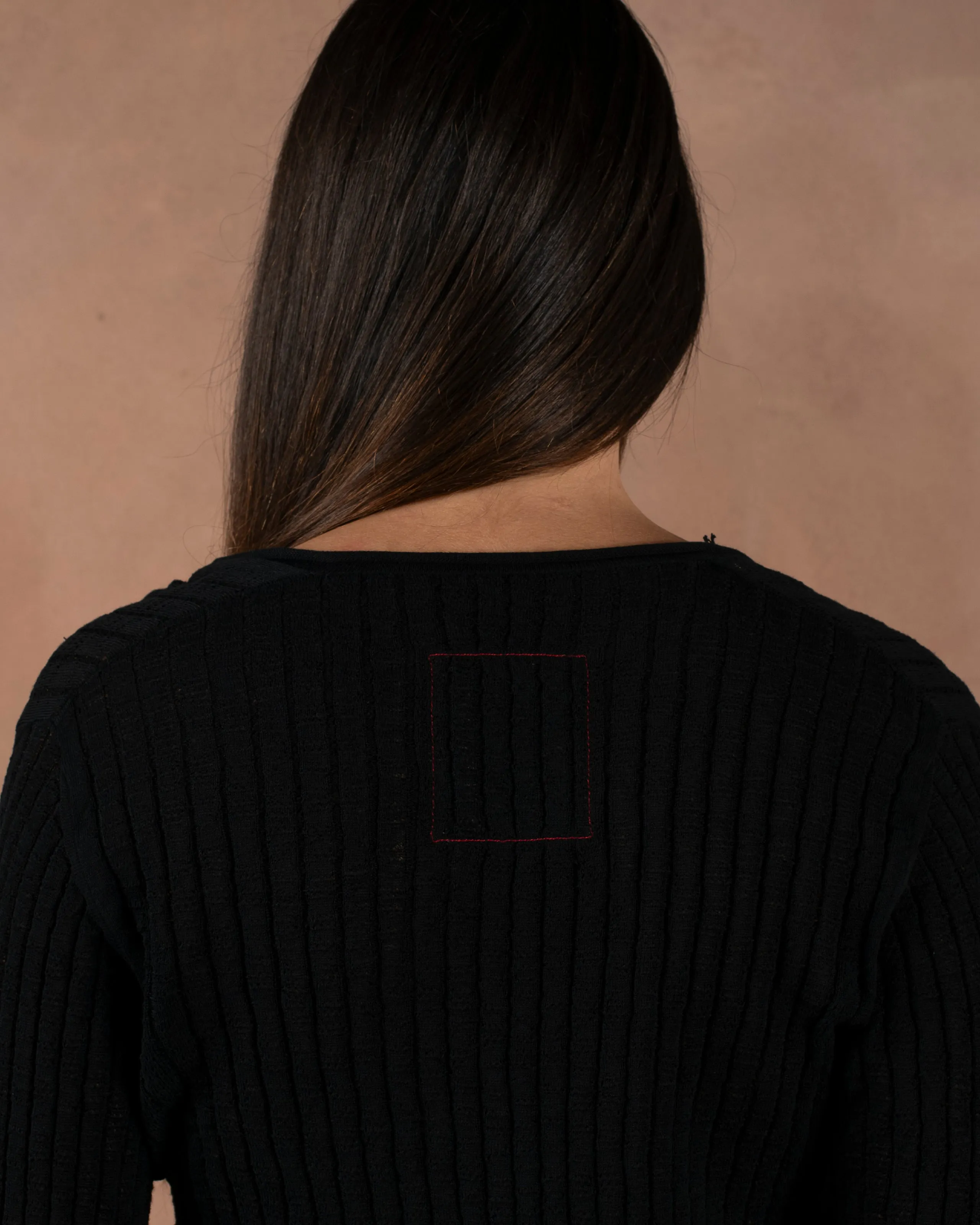 Frayed Crop Top Cotton Silk Black