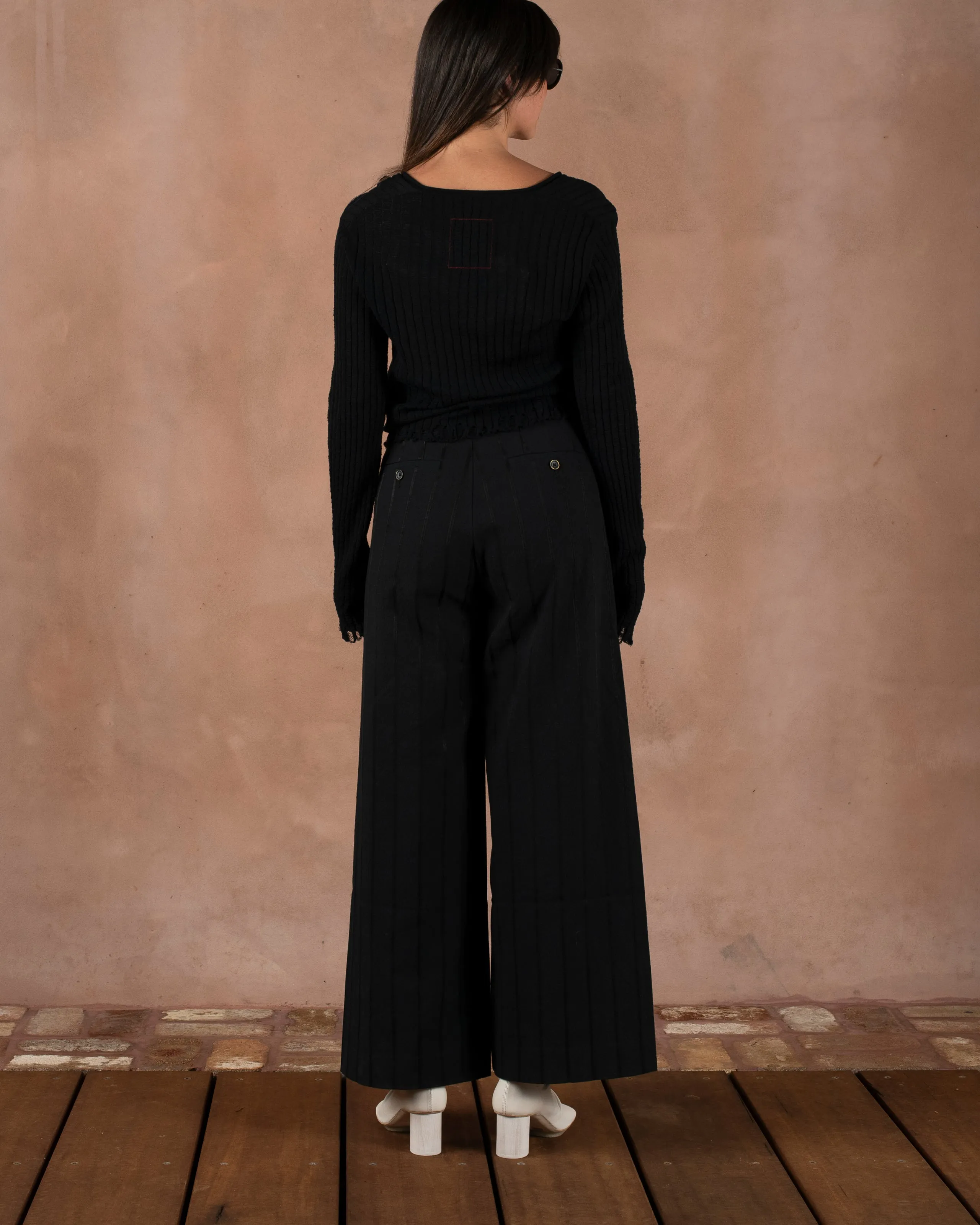Frayed Crop Top Cotton Silk Black