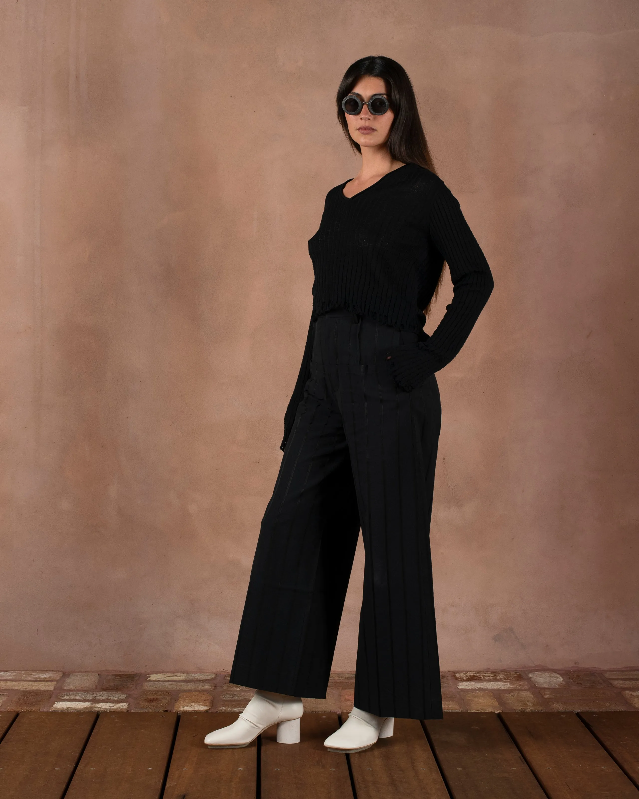 Frayed Crop Top Cotton Silk Black