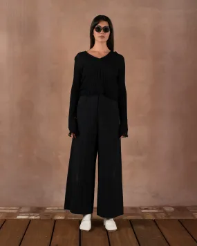 Frayed Crop Top Cotton Silk Black