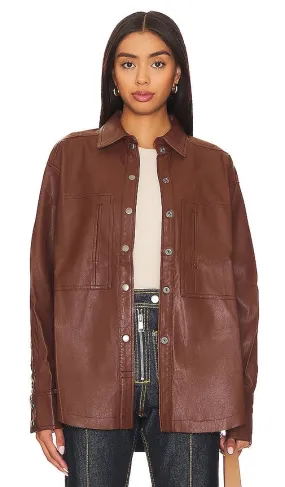 Free People Easy Rider Faux Leather Shacket in Cognac
