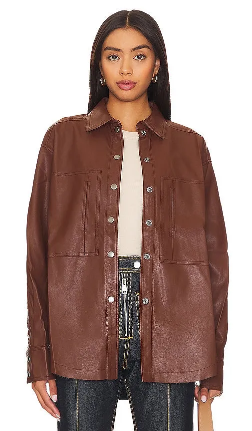 Free People Easy Rider Faux Leather Shacket in Cognac