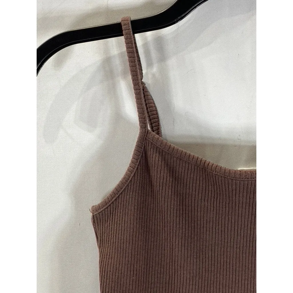 FULL TILT Women's Brown Ribbed Scoopneck Adjustable Strap Thong Bodysuit SZ M