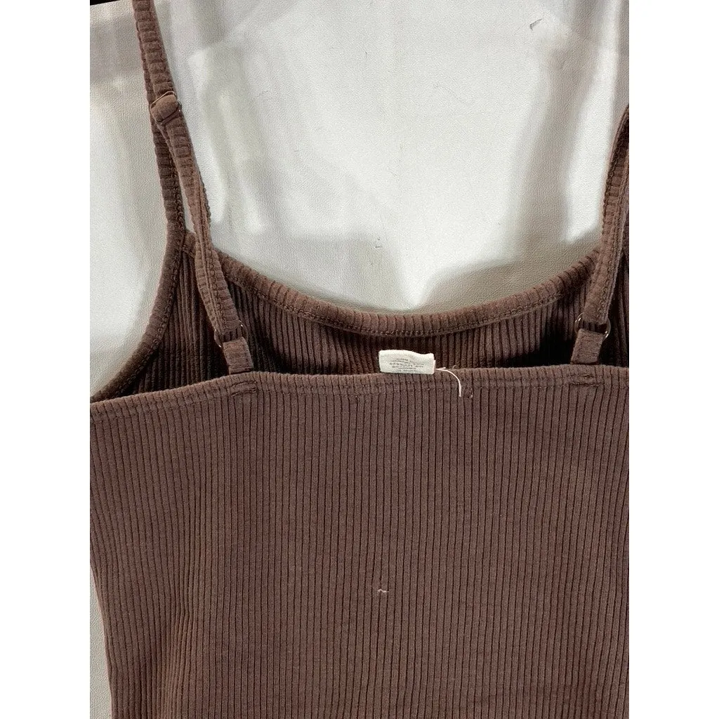FULL TILT Women's Brown Ribbed Scoopneck Adjustable Strap Thong Bodysuit SZ M