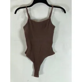 FULL TILT Women's Brown Ribbed Scoopneck Adjustable Strap Thong Bodysuit SZ M