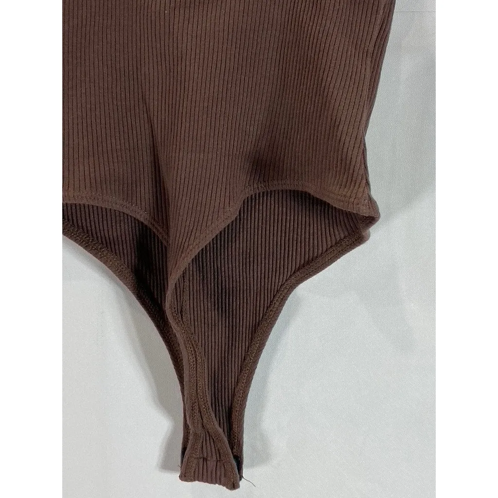 FULL TILT Women's Brown Ribbed Scoopneck Adjustable Strap Thong Bodysuit SZ M