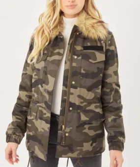 Green Camo Jacket with Fur Collar