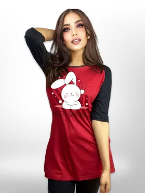 Keep Smiling Long T-shirt Raglan Sleeve Side Pocket For Women's