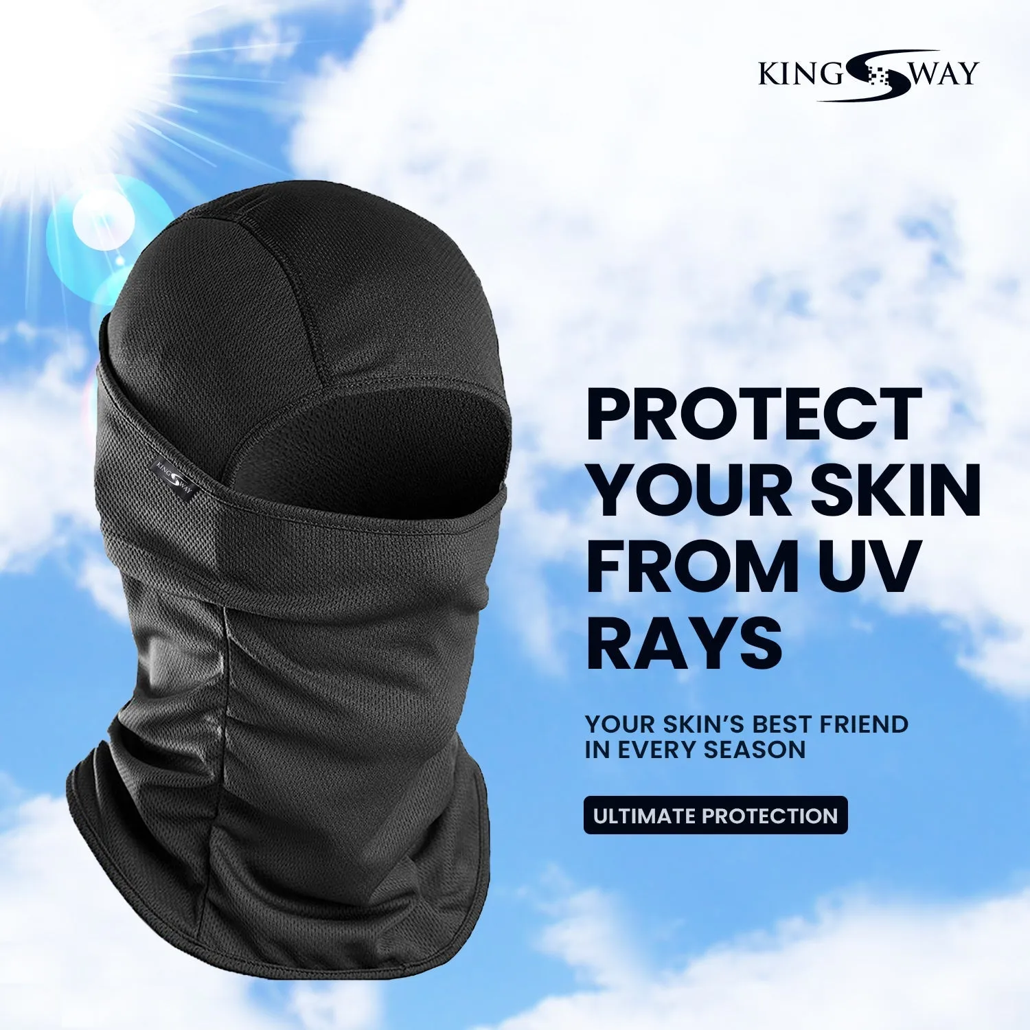 KINGSWAY® Dual Layer Face Mask for Bikers, Full Face Cover Balaclava Riding Gear Bike & Cycling Accessories Helmet Liner for Men Women Save from UV Sun and Dust, 4 Way Stretch, Black, Pack of 3