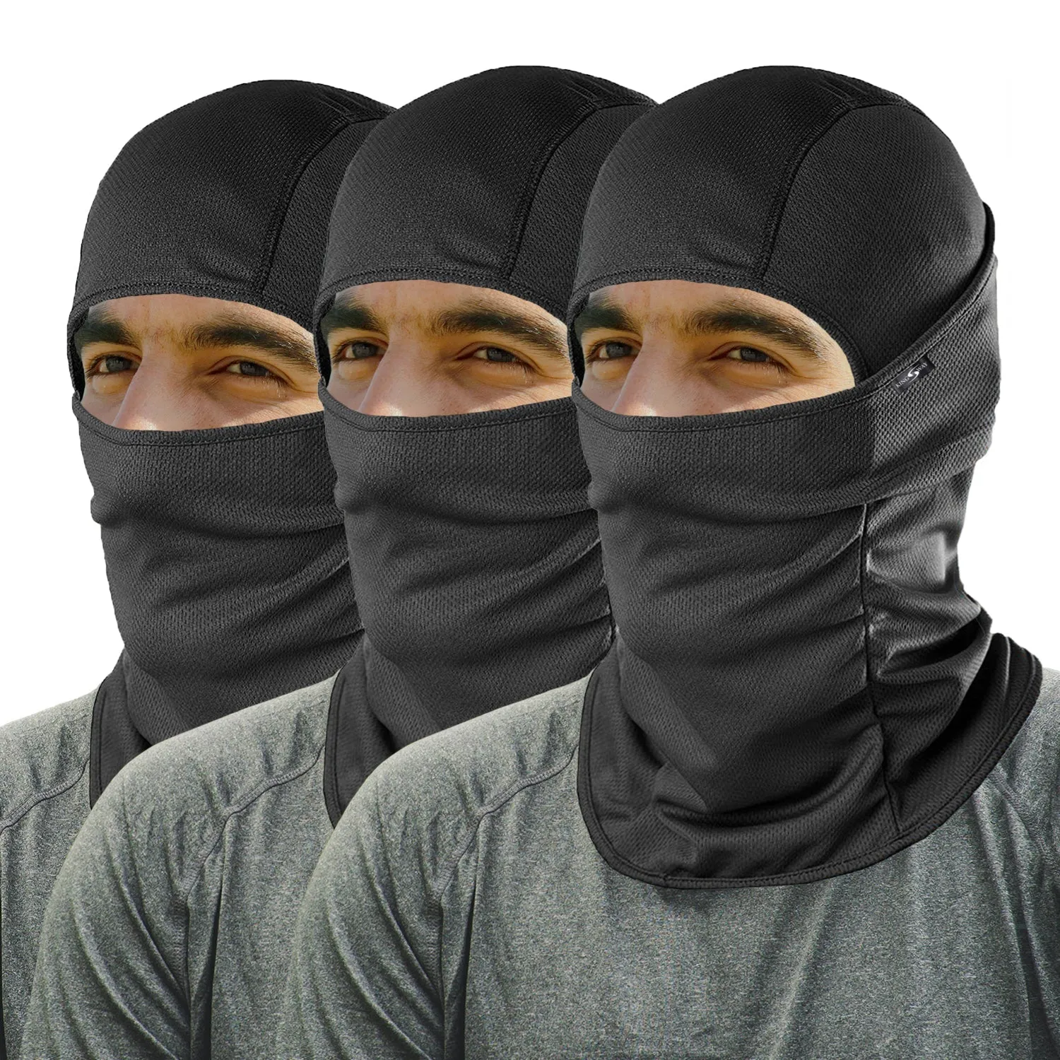 KINGSWAY® Dual Layer Face Mask for Bikers, Full Face Cover Balaclava Riding Gear Bike & Cycling Accessories Helmet Liner for Men Women Save from UV Sun and Dust, 4 Way Stretch, Black, Pack of 3