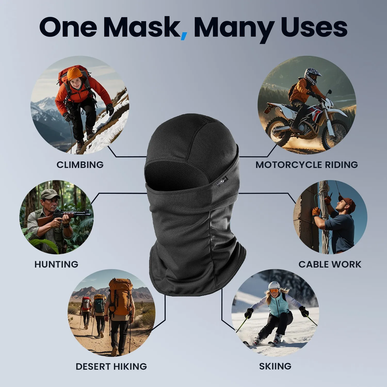 KINGSWAY® Dual Layer Face Mask for Bikers, Full Face Cover Balaclava Riding Gear Bike & Cycling Accessories Helmet Liner for Men Women Save from UV Sun and Dust, 4 Way Stretch, Black, Pack of 3