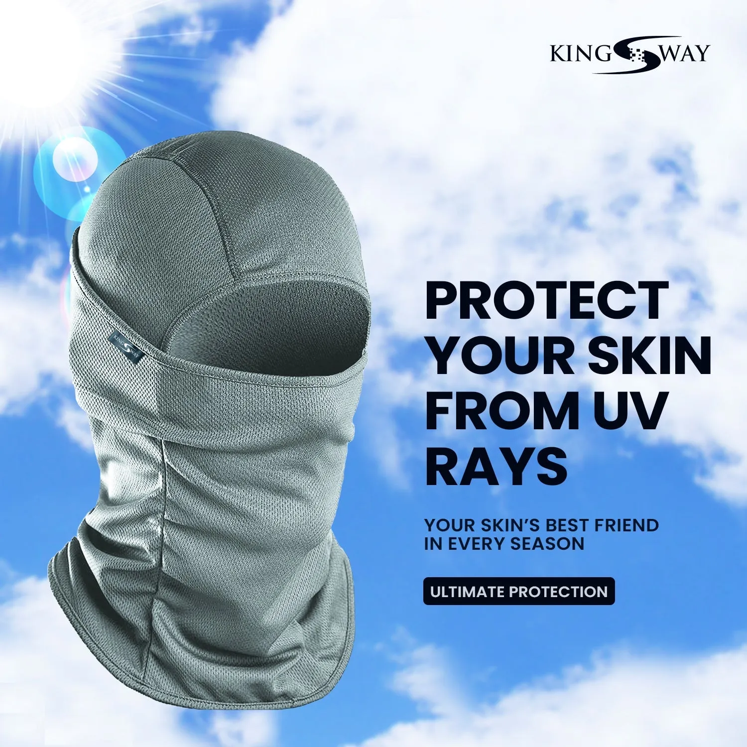 KINGSWAY® Dual Layer Face Mask for Bikers, Full Face Cover Balaclava Riding Gear Bike & Cycling Accessories Helmet Liner for Men Women Save from UV Sun and Dust, 4 Way Stretch, Grey, Pack of 2