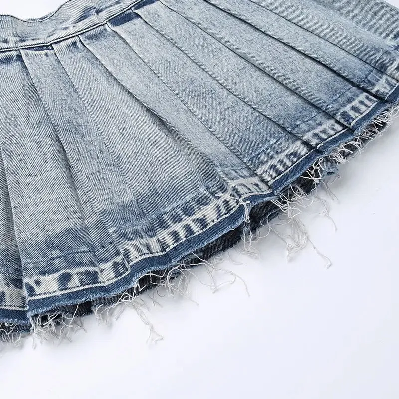 Lead You On Denim Pleated Skirt