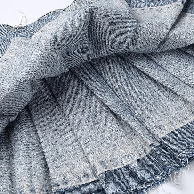 Lead You On Denim Pleated Skirt