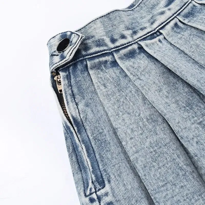 Lead You On Denim Pleated Skirt