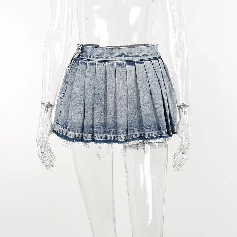 Lead You On Denim Pleated Skirt