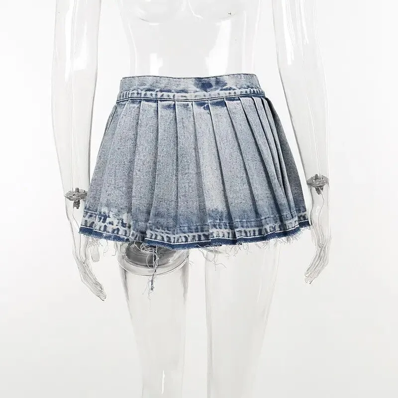 Lead You On Denim Pleated Skirt