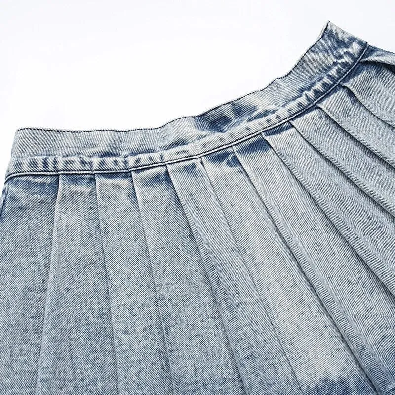 Lead You On Denim Pleated Skirt