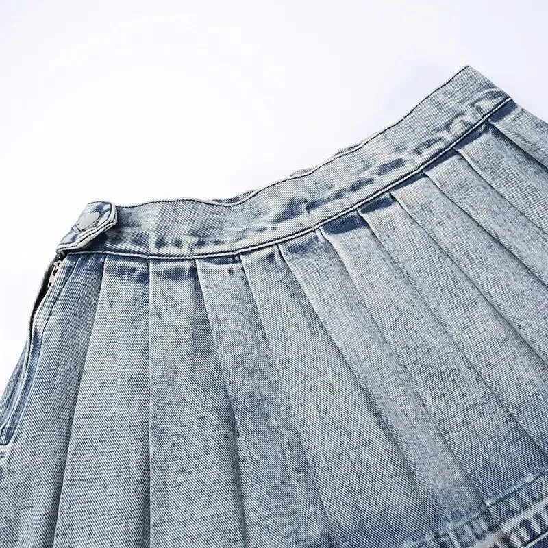 Lead You On Denim Pleated Skirt