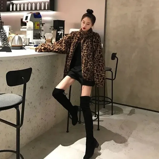 Leopard Print Faux Fur Coat