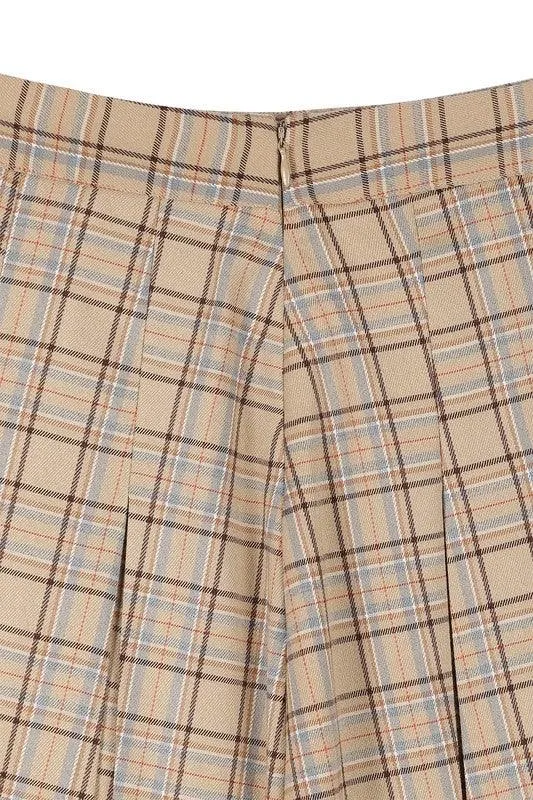 LILOU Plaid Pleated Mini Skirt
