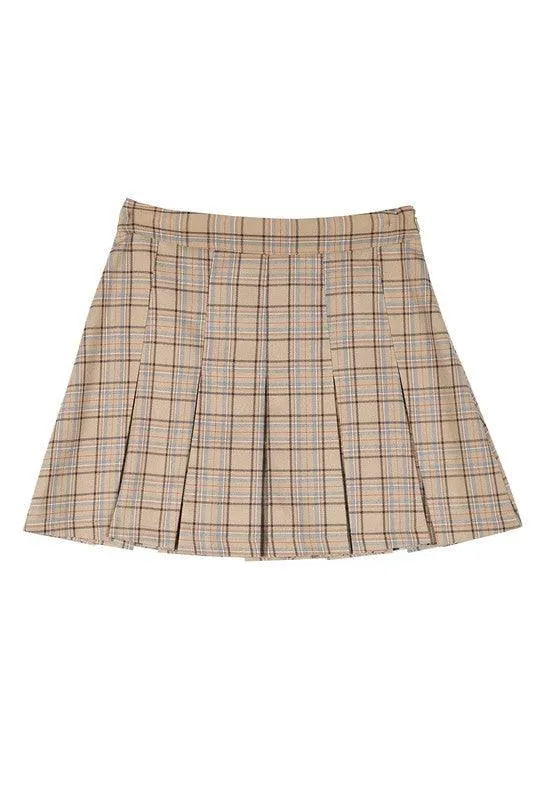 LILOU Plaid Pleated Mini Skirt