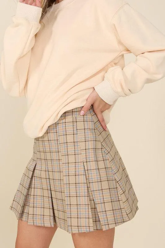 LILOU Plaid Pleated Mini Skirt