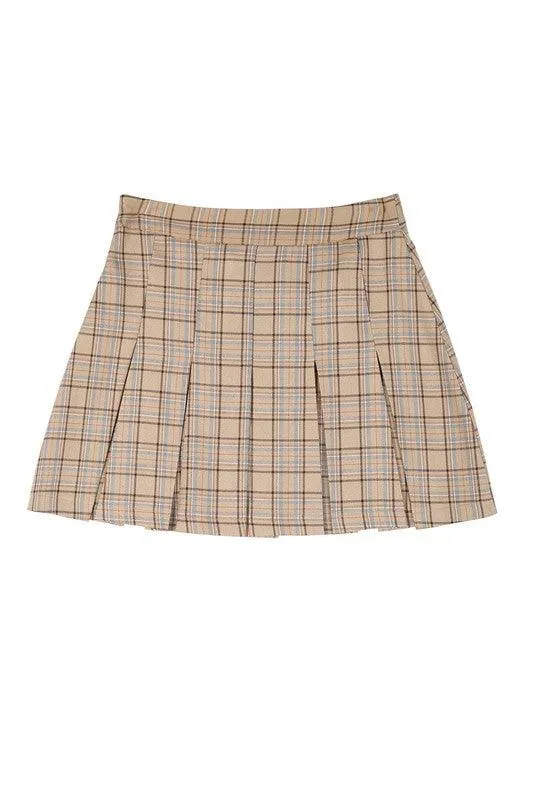 LILOU Plaid Pleated Mini Skirt