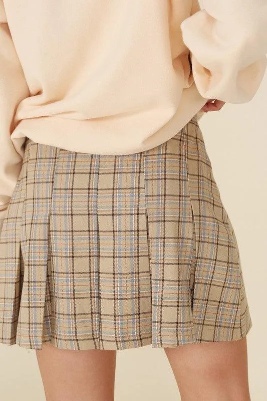 LILOU Plaid Pleated Mini Skirt