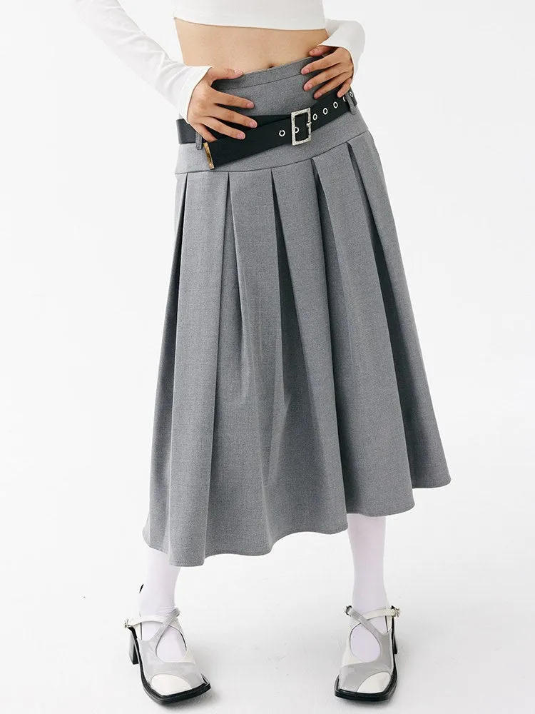 Low-waisted Long Pleated Skirt
