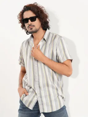 Men's Casual Short Sleeve Gray Stripe Shirt
