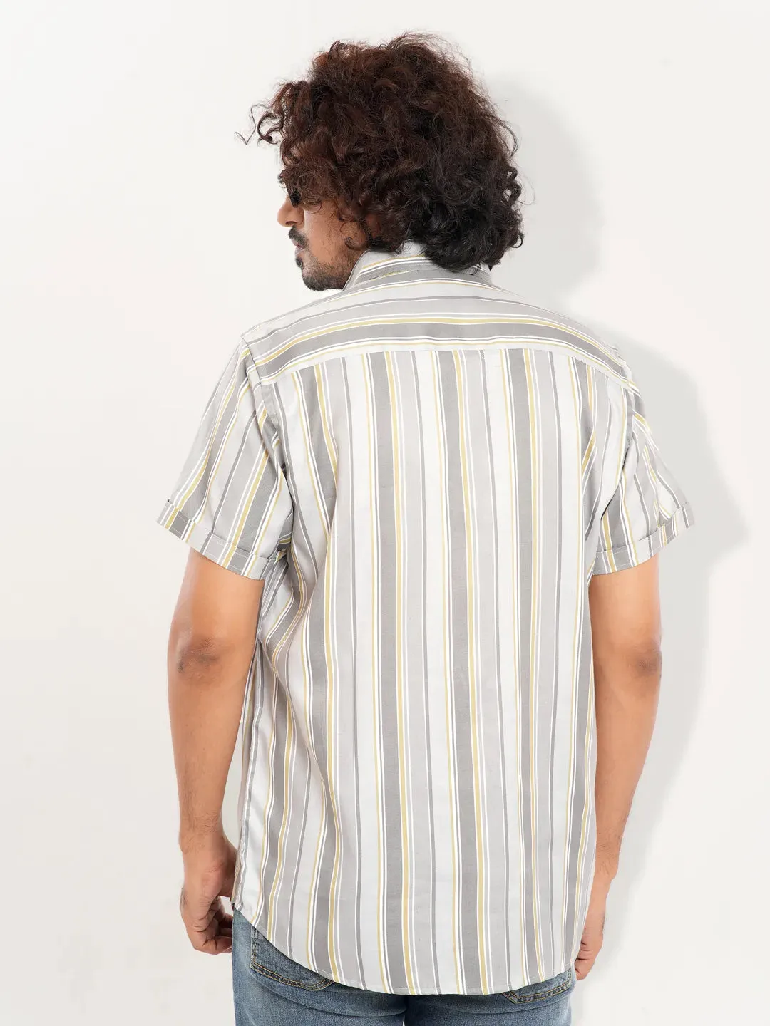 Men's Casual Short Sleeve Gray Stripe Shirt
