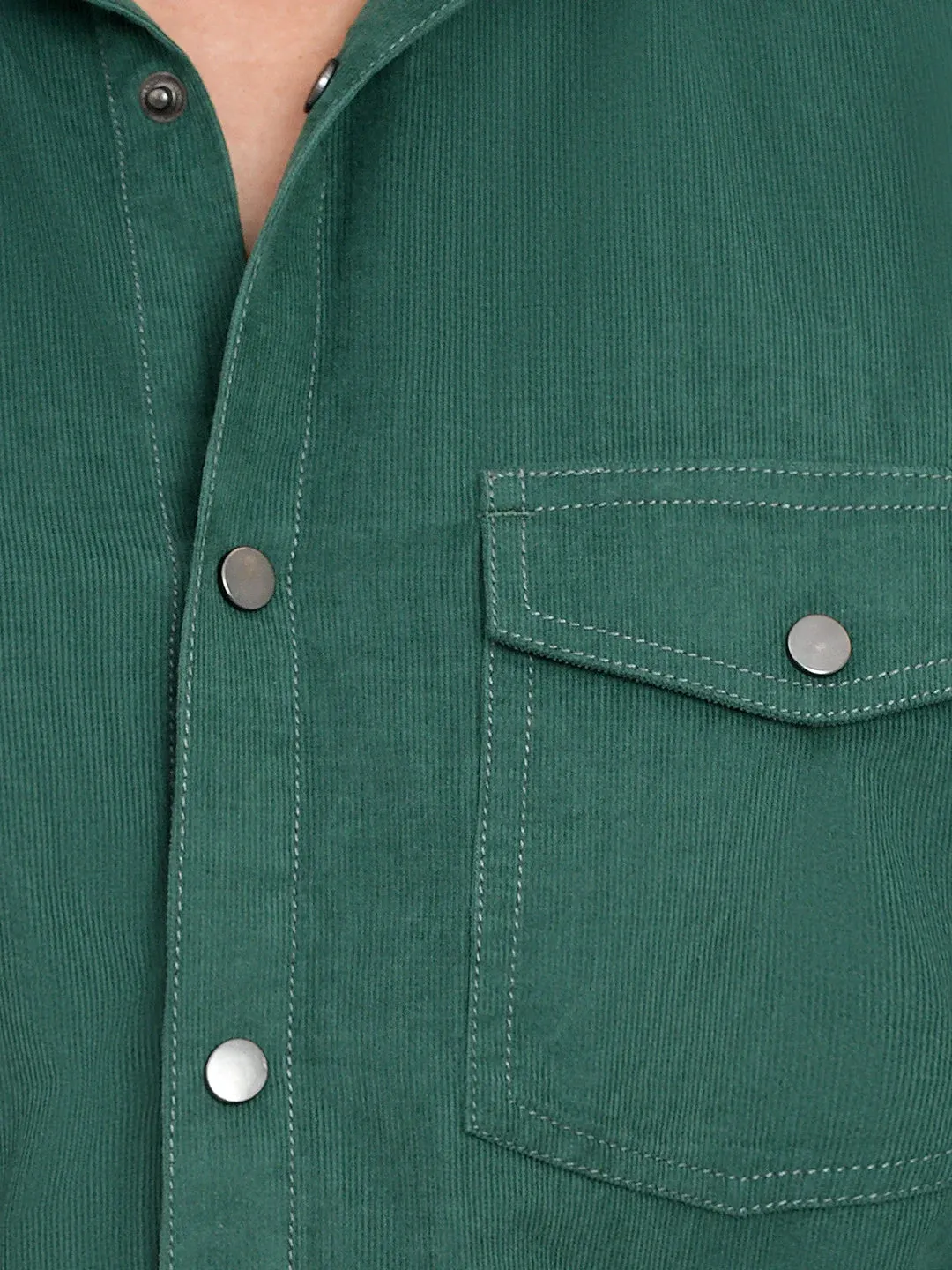 Men's Corduroy Casual Shirt in Teal Green