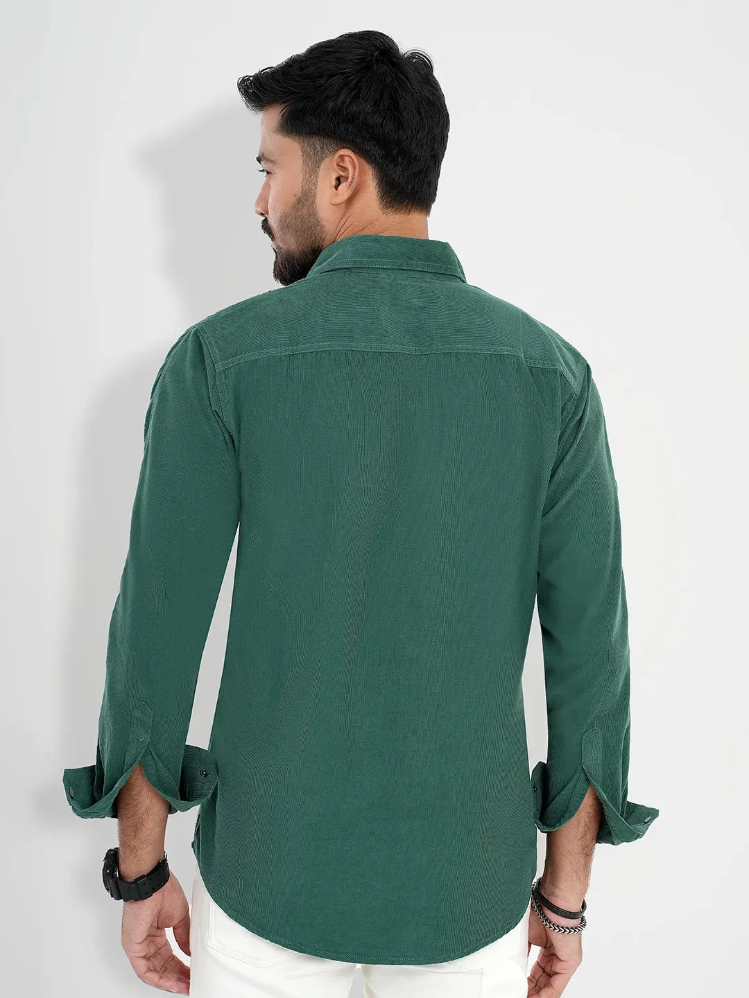 Men's Corduroy Casual Shirt in Teal Green